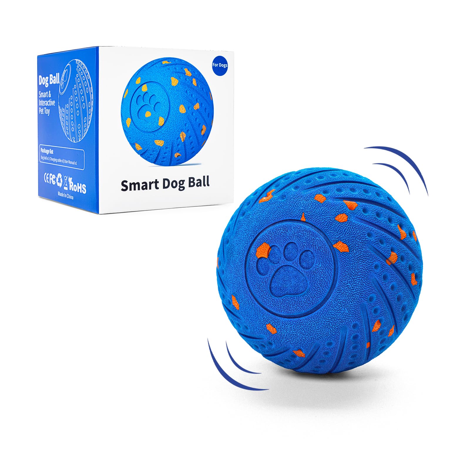 Balle FOBET interactive en mouvement pour chien, stimulation mentale et amusement.