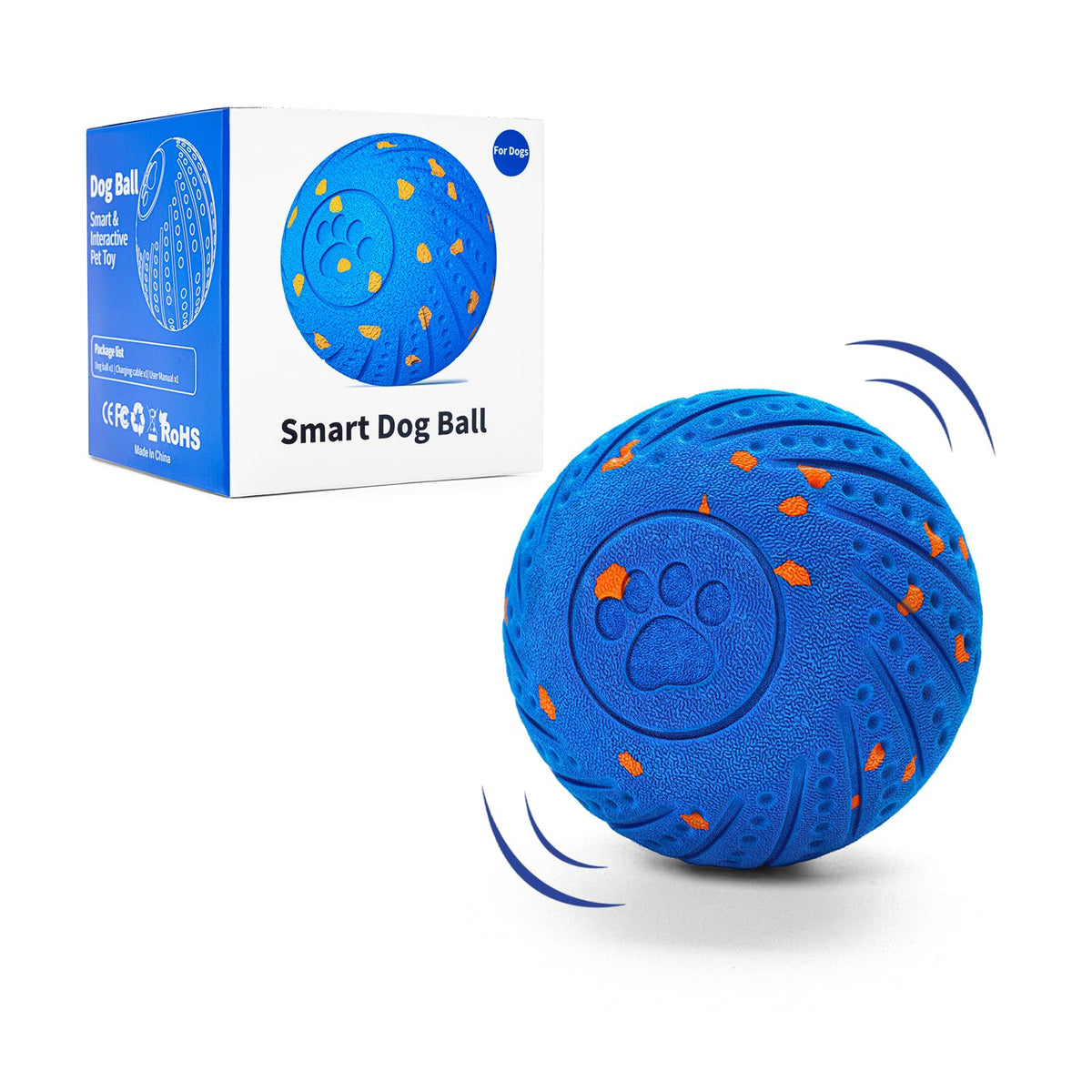 Balle FOBET interactive en mouvement pour chien, stimulation mentale et amusement.