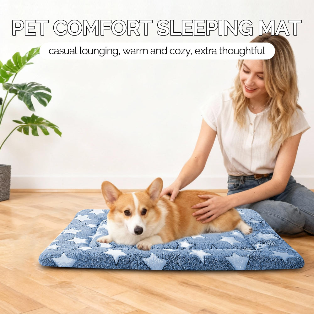 Fogkiss tapis-chien-caisse bleu-etoiles-detail-texture – texture douce et accrue pour le repos.