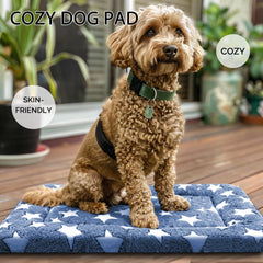 Fogkiss tapis-chien-caisse bleu-etoiles-dos – design réversible pour toutes les saisons.