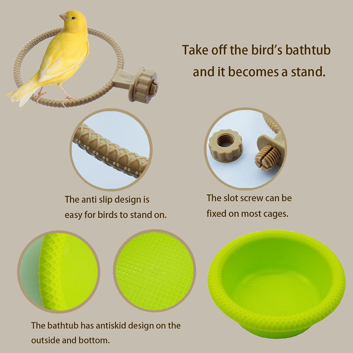 FOIBURELY baignoire-oiseaux anti-glisse pour plus de sécurité.