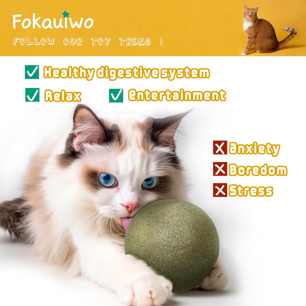 Détail des ingrédients naturels Fokauiwo balle catnip pour sécurité et confort.