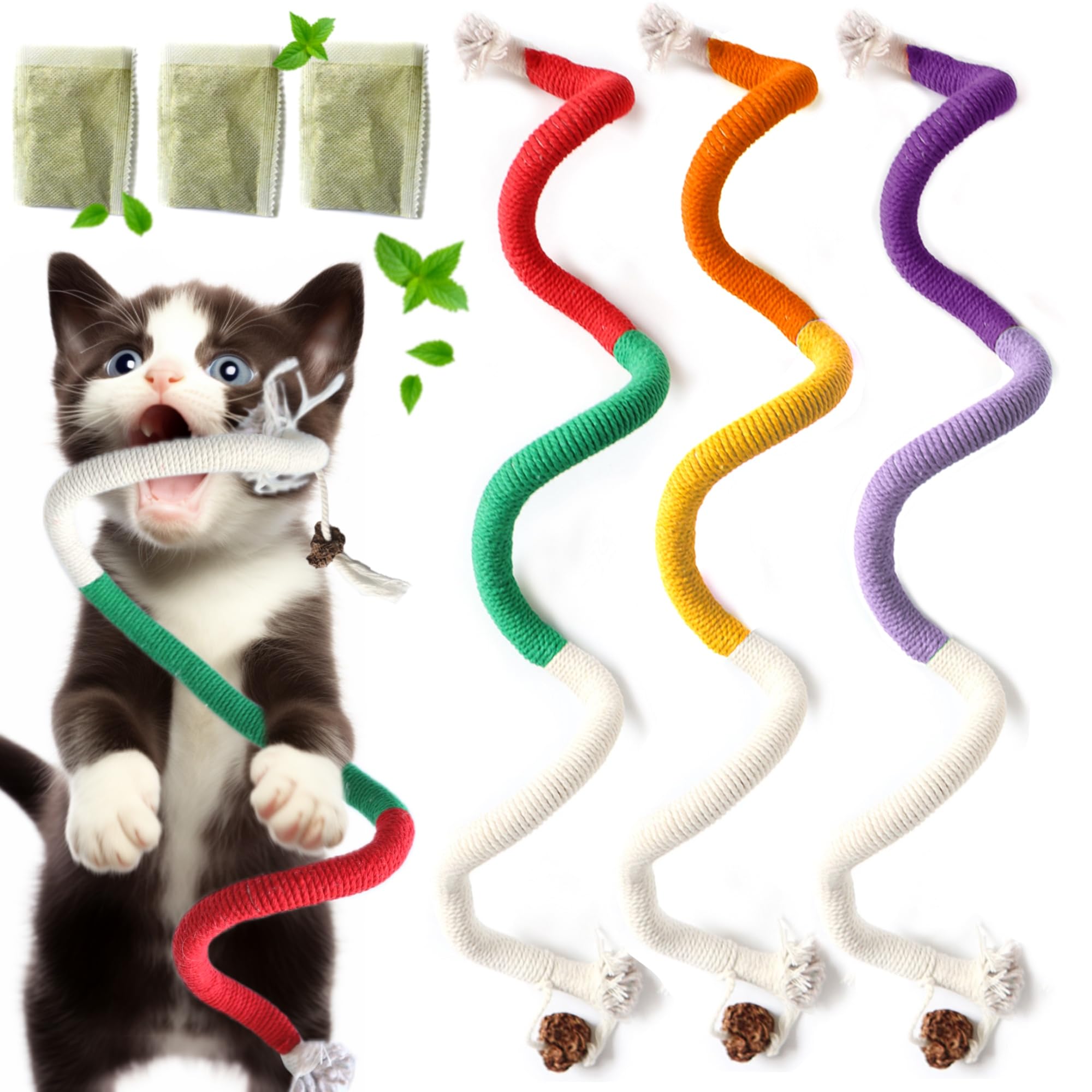Jouet Fokauiwo en corde avec herbe à chat, stimulation naturelle et jeu prolongé.