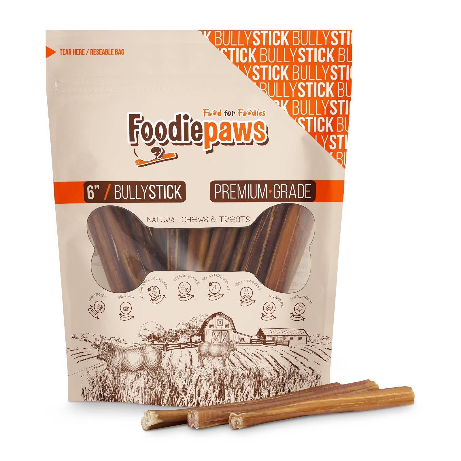 FOODIEPAWS bâtons bully emballage pratique pour grands chiens
