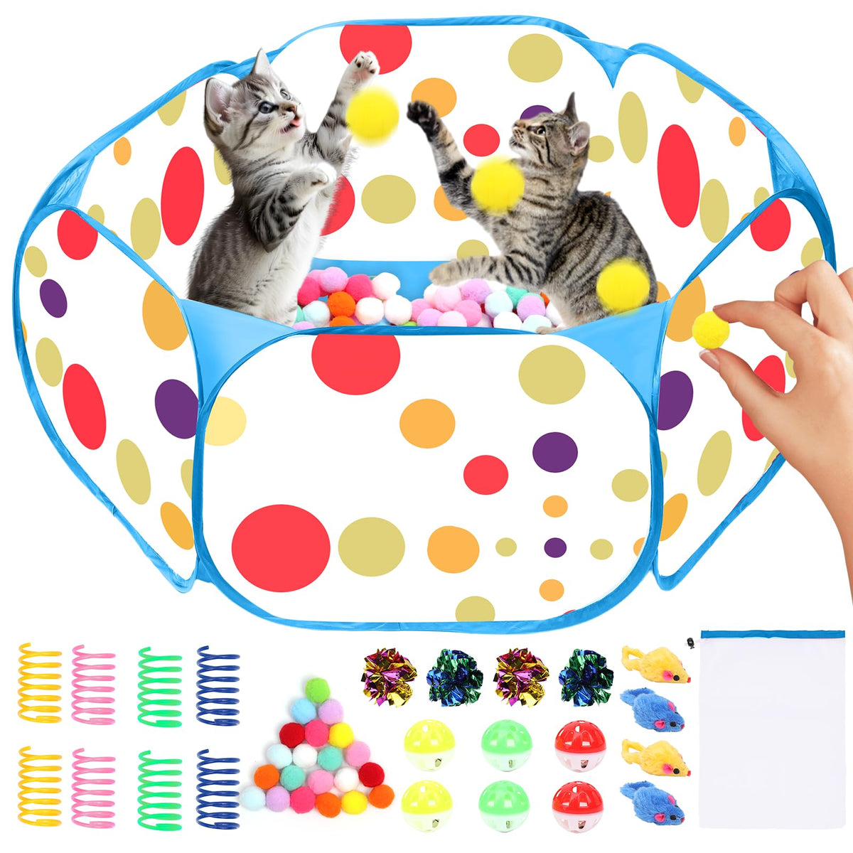 fooind-bassin-balles-chat-bleu : bac à balles pour chat bleu, stimulation active et espace de jeu sécurisé.