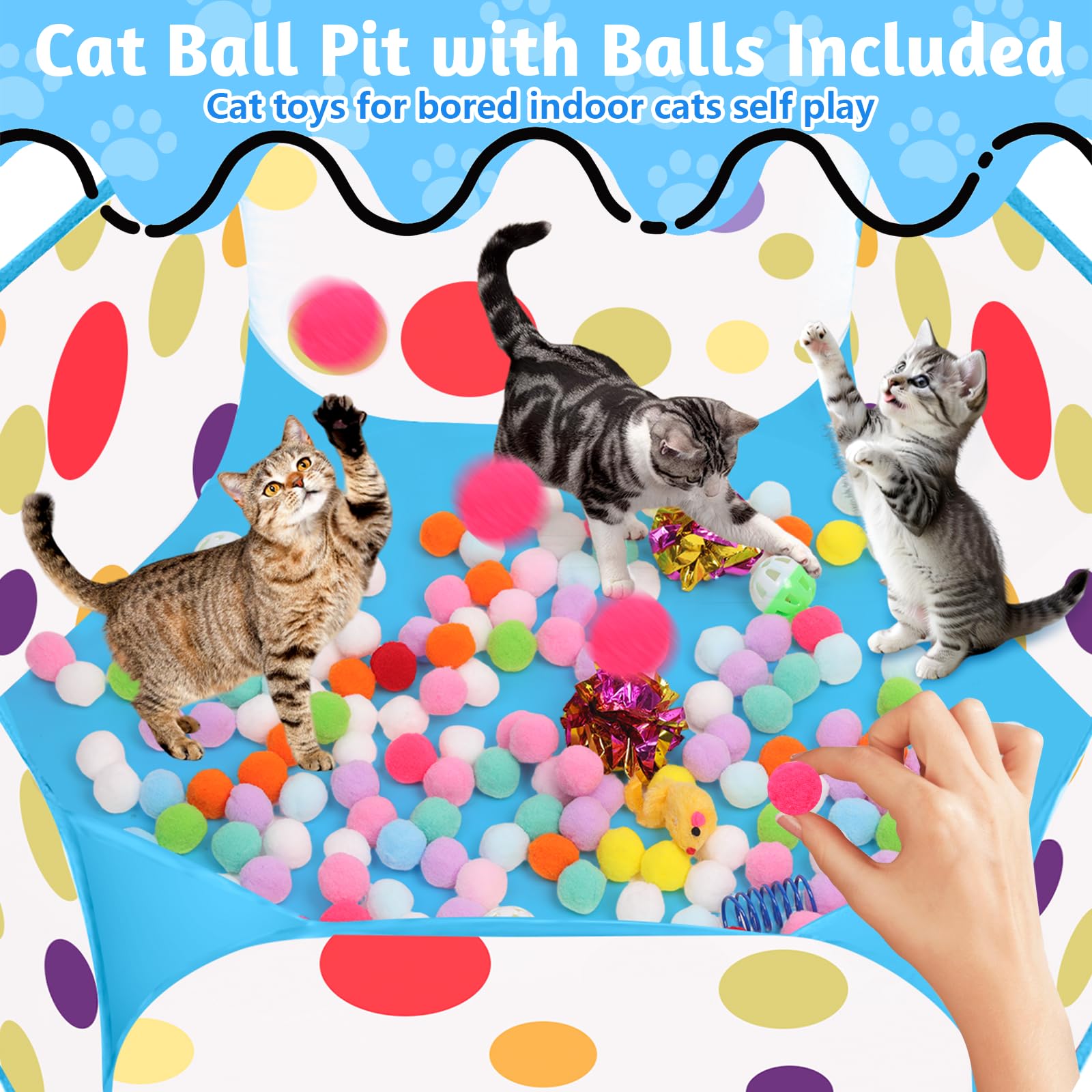 fooind-boules-pom-pom-chat : 200 boules pom-pom pour enrichissement, divertissement et exercice.