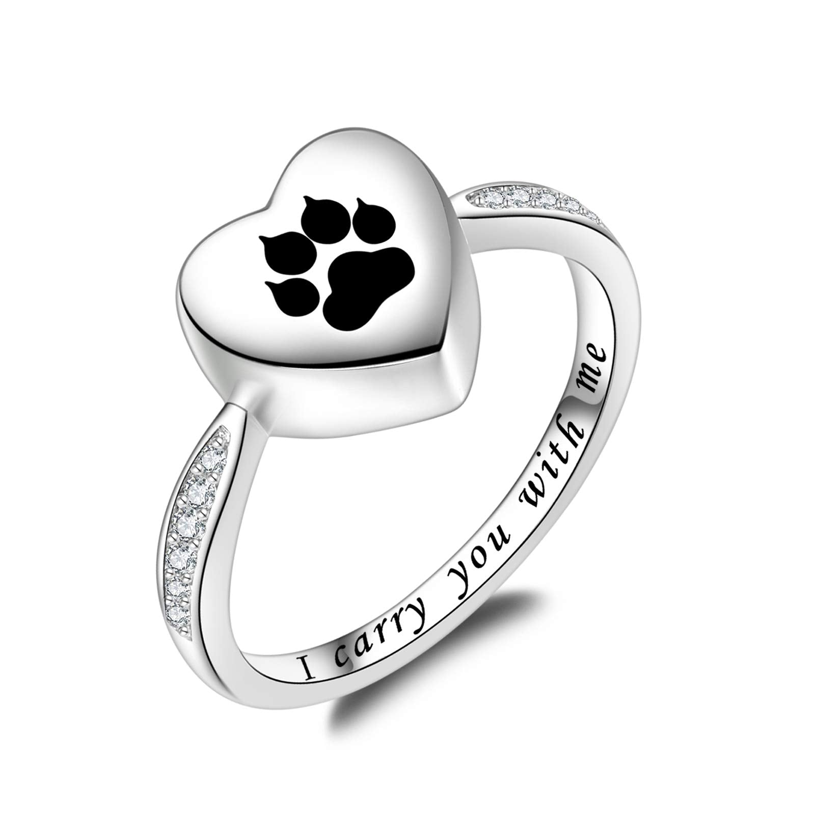 Bague urne Fookduoduo avec empreinte patte et cœur noir, mémoire portable.