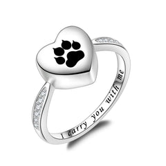 Bague urne Fookduoduo avec empreinte patte et cœur noir, mémoire portable.