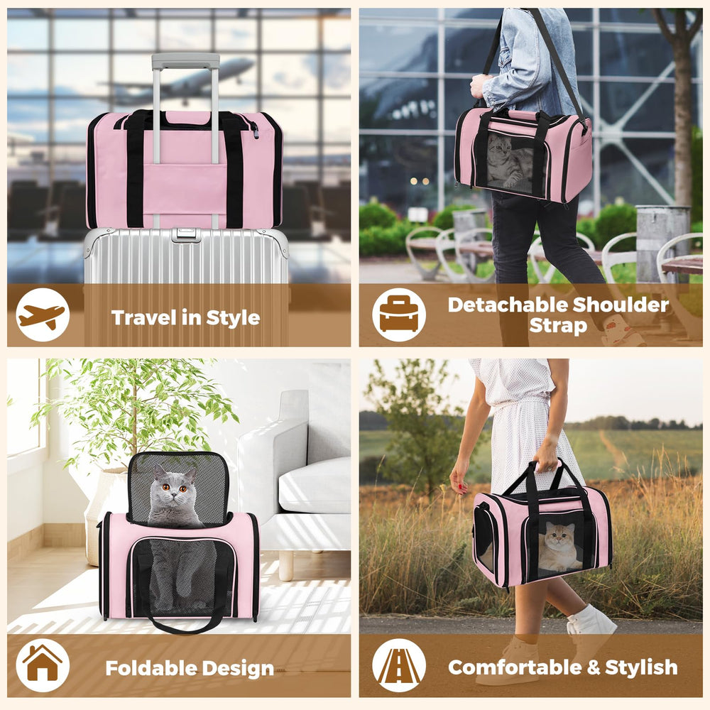FOORLON porte-chat souple rose, accès supérieur et latéral pratique.