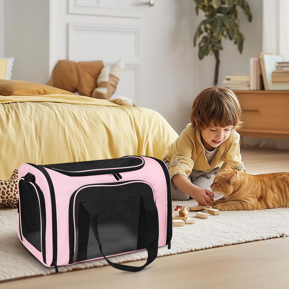 FOORLON porte-chat souple rose, bandoulière réglable pour port pratique.