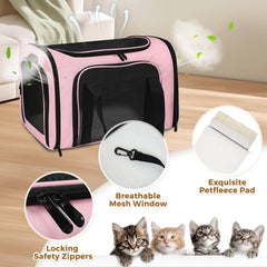 FOORLON porte-chat souple rose, fermetures éclair verrouillables pour la sécurité.