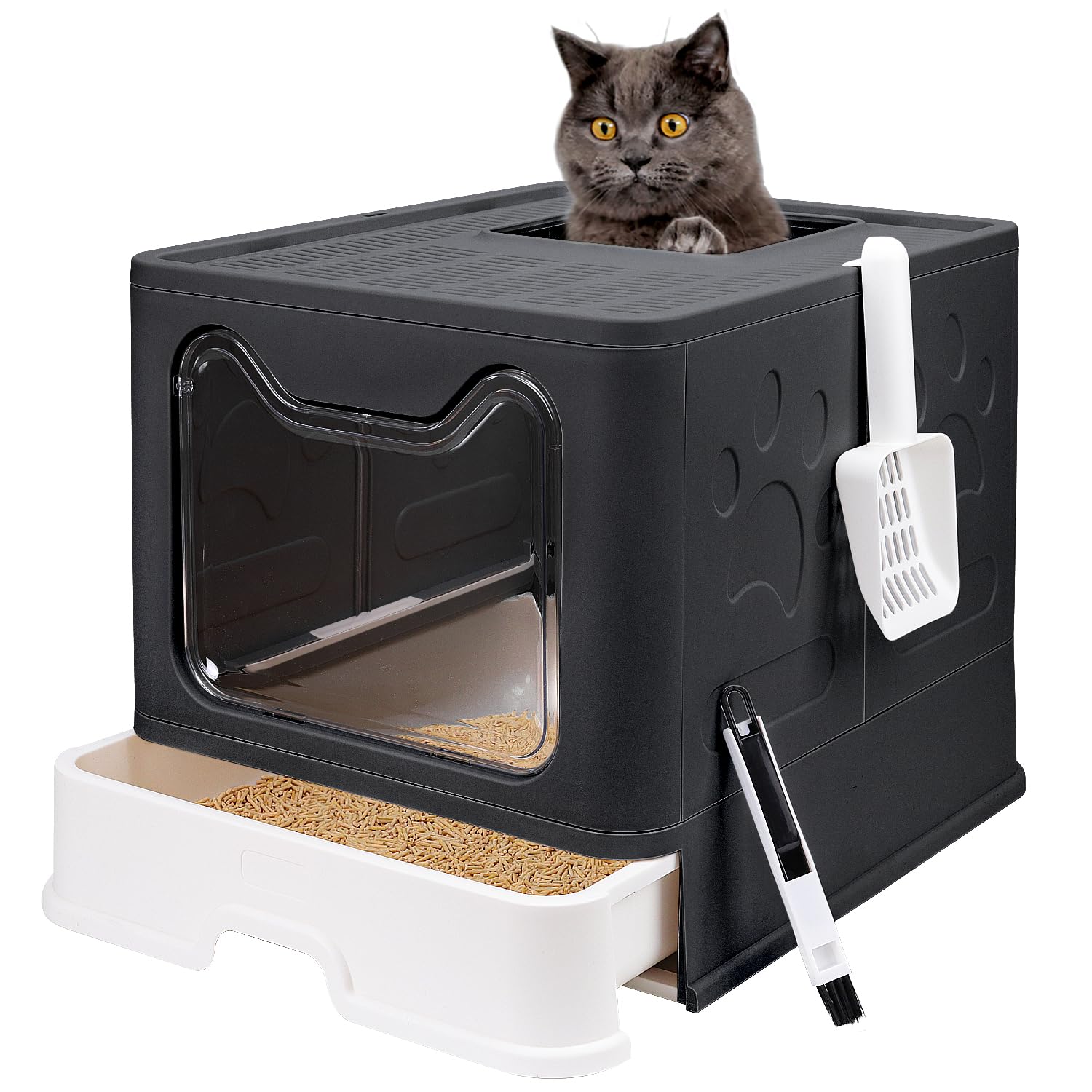Boîte litière Fophop pliante avec couvercle, pratique et facile à ranger.