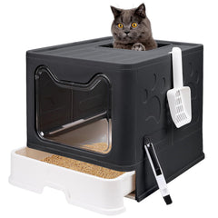 Boîte litière Fophop pliante avec couvercle, pratique et facile à ranger.
