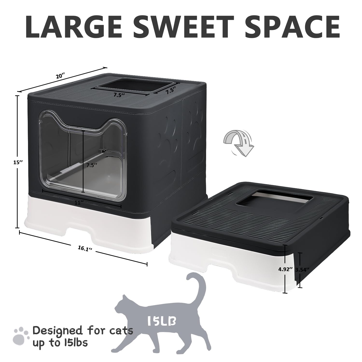 Litière Fophop entrée supérieure, accès rapide pour chats actifs.