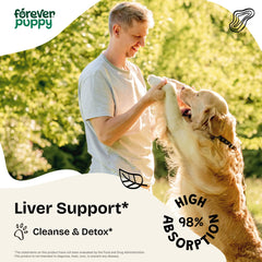Forever Puppy Dandelion Root Drops ajoutés dans nourriture et eau du chien.