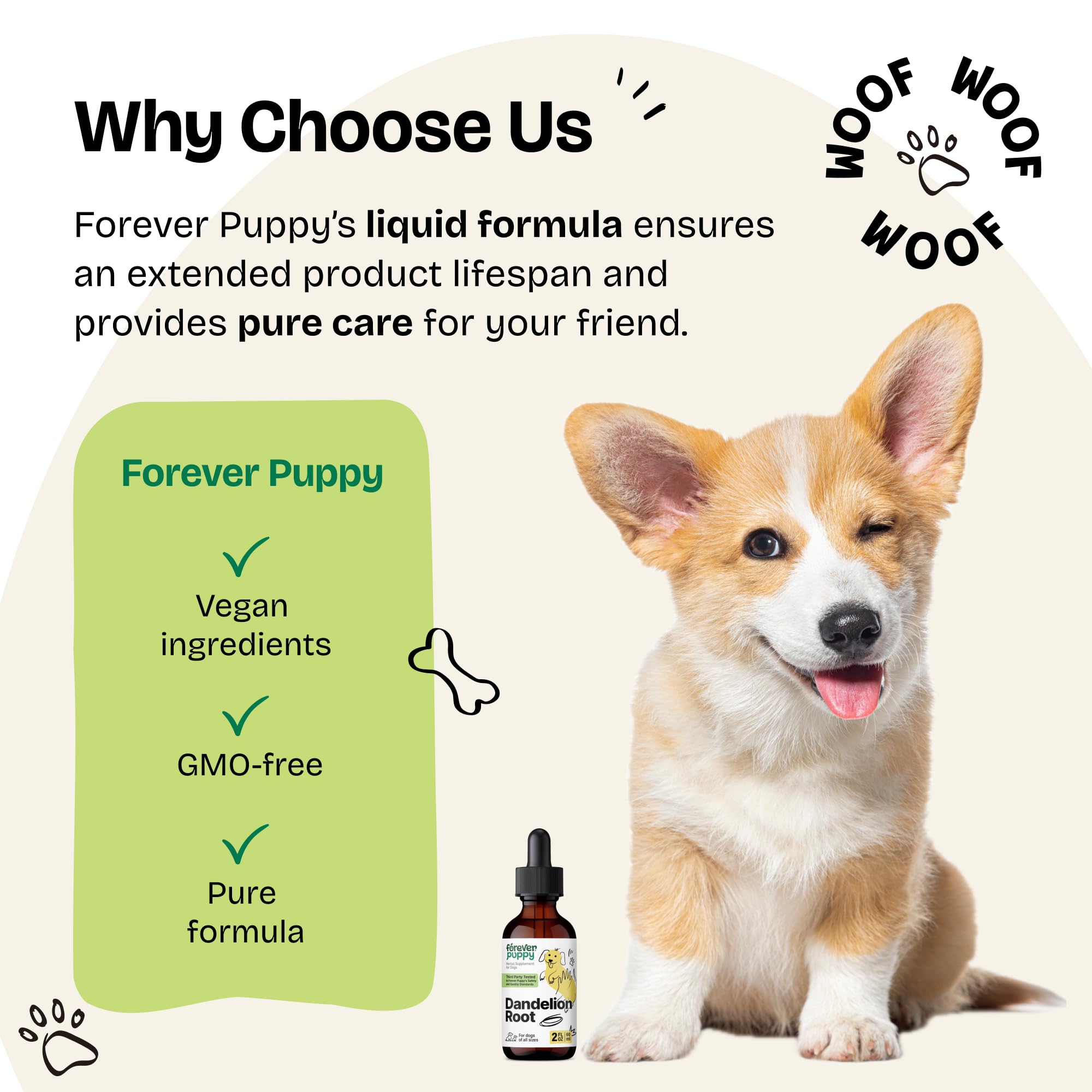 Forever Puppy Dandelion Root Drops, adapté à toutes les tailles de chiens.