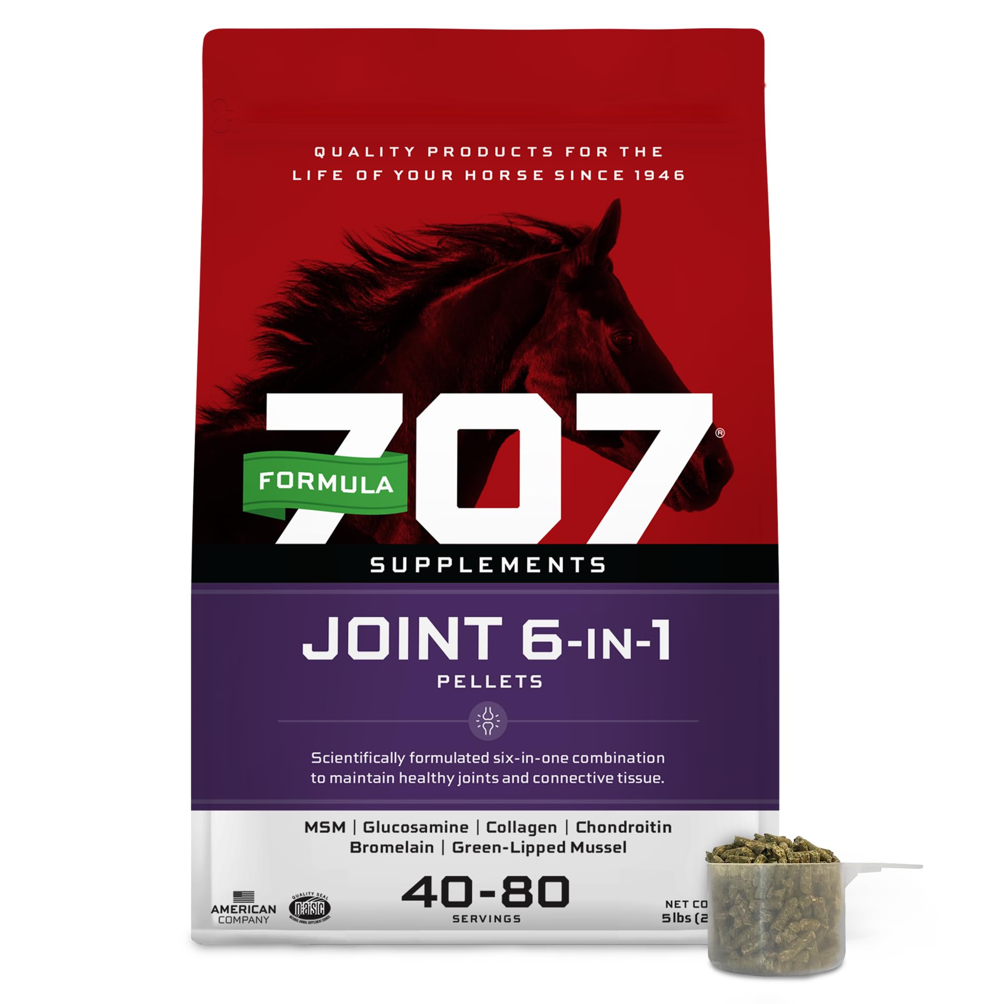 Formula 707 Joint 6-en-1 emballage pratique pour une supplémentation journalière du cheval