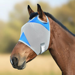 Fornyk masque sans oreilles pour cheval, protection anti-mouches et vue dégagée.