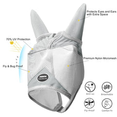 Fornyk masque cheval anti-mouches avec oreilles bleu, ventilation confortable.