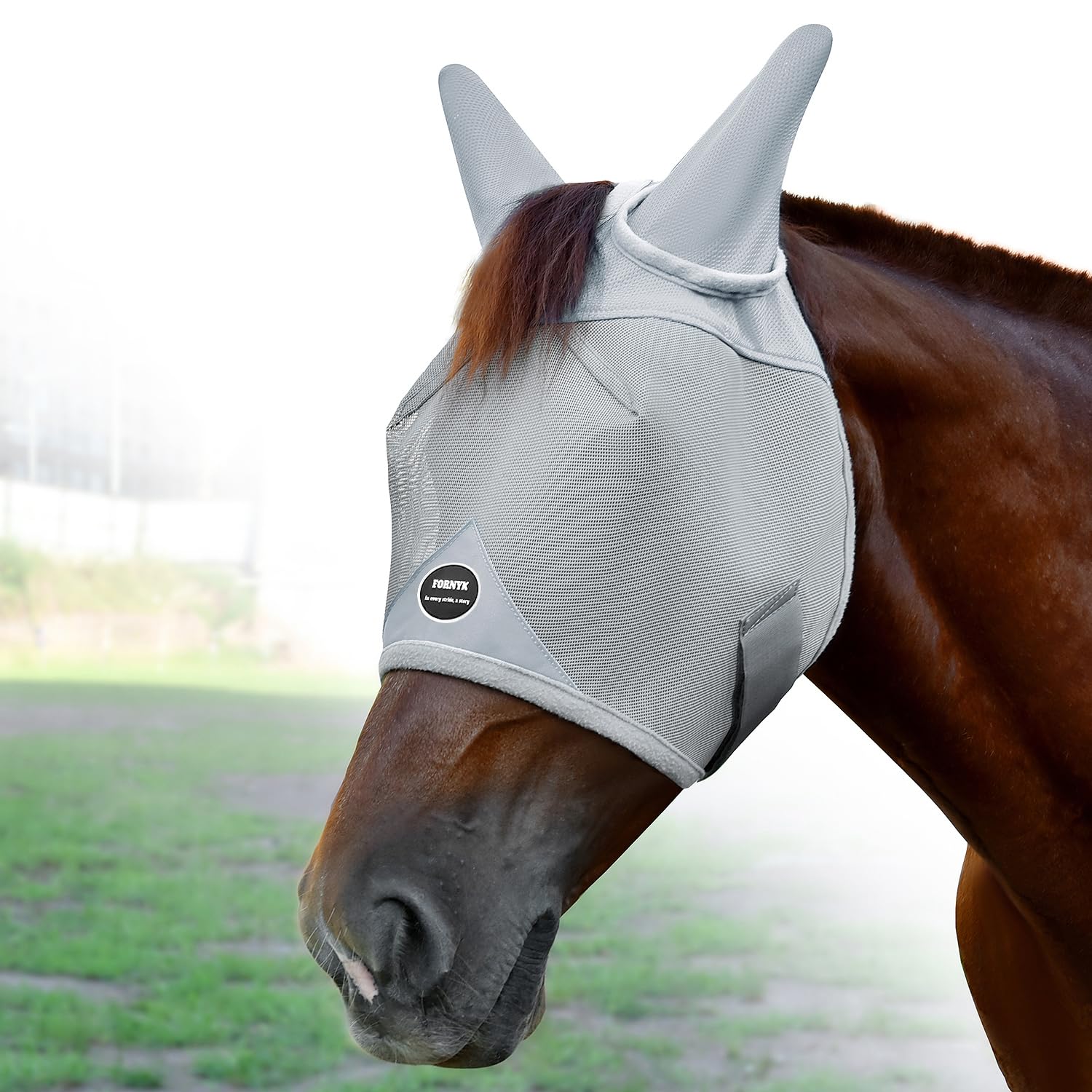 Fornyk masque cheval anti-mouches avec oreilles gris, protège les yeux et les oreilles.