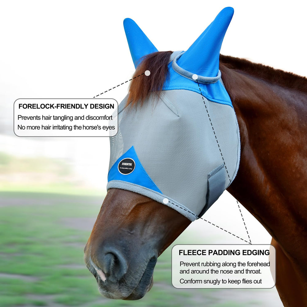 Fornyk masque cheval confort frontal, rembourrage doux évite frottements.
