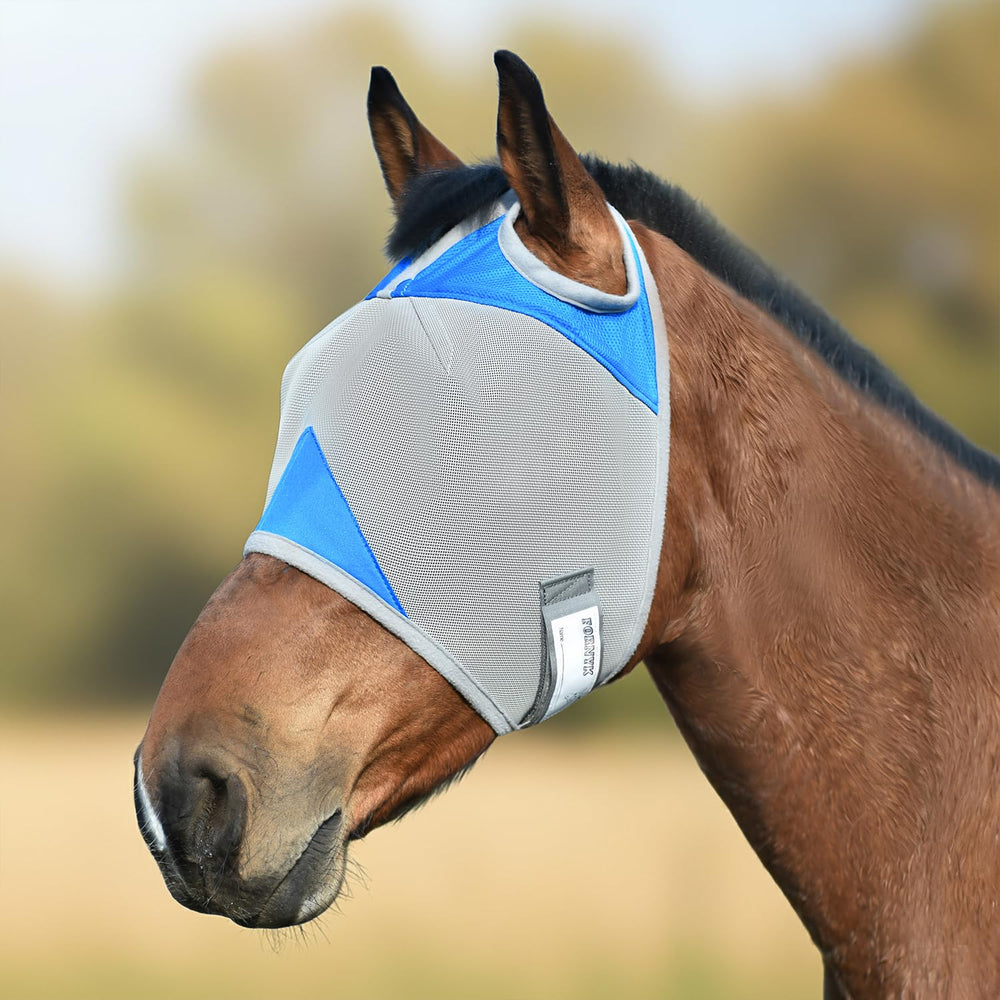 Masque Fornyk mouches cheval bleu sans oreilles avec champ de vision large.