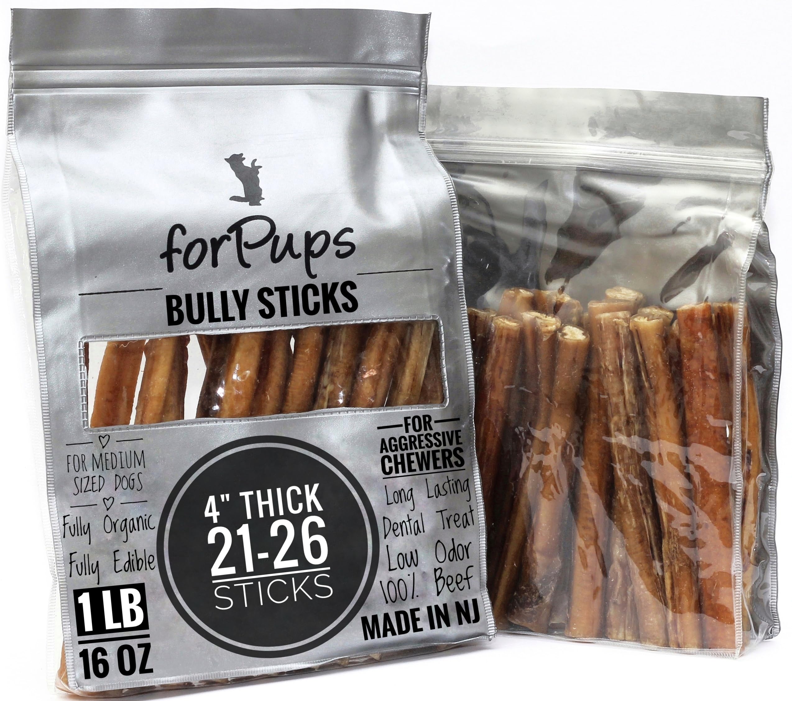 forpups bâtonnets épais en boeuf, 1 lb, idéal pour chiens moyens qui aiment mâcher.