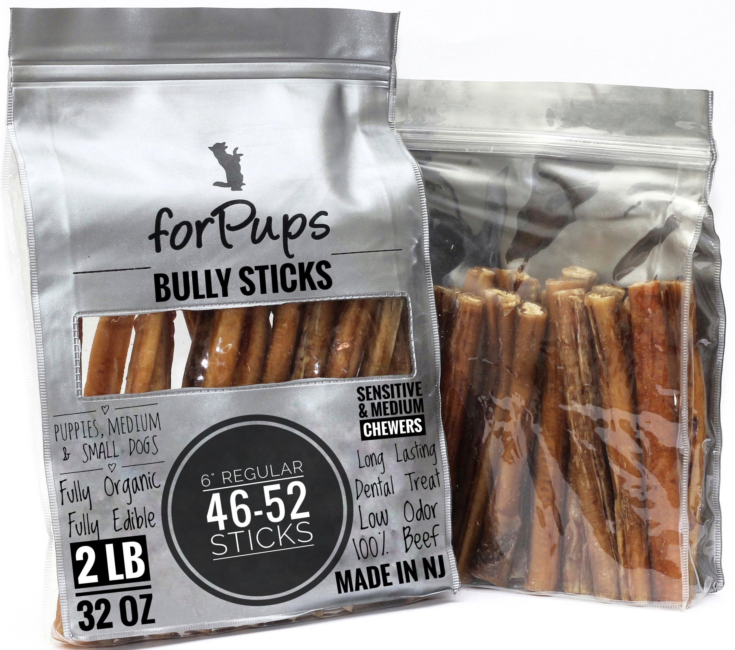 forPups bâtons de boeuf réguliers, 6 pouces, 2 lb, idéale pour chiens de taille moyenne.