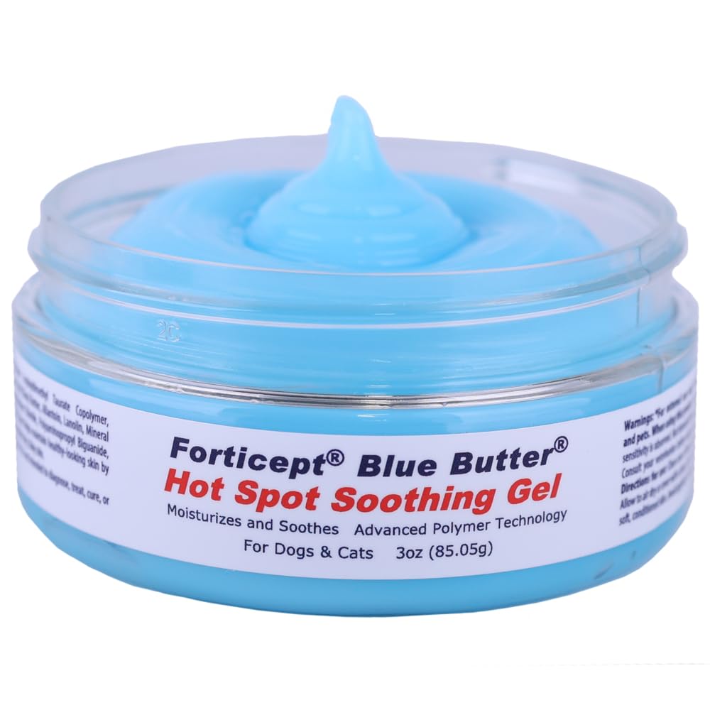 Forticept BlueButter Gel, flacon, soin rapide des irritations cutanées chez les chiens.