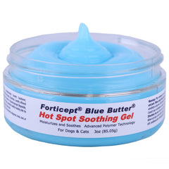 Forticept BlueButter Gel, flacon, soin rapide des irritations cutanées chez les chiens.