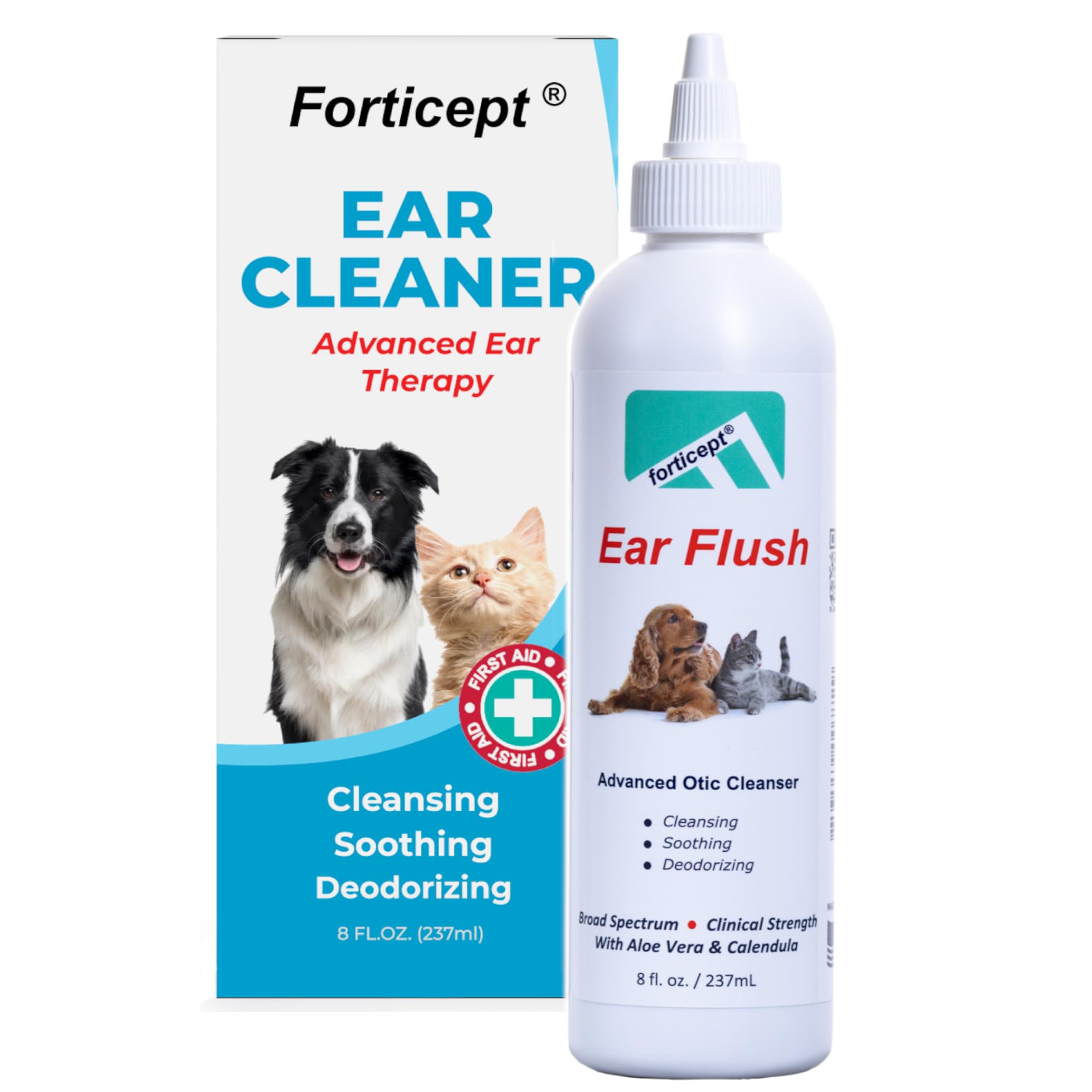 Forticept nettoyant oreilles: élimine le cérumen et la poussière chez chiens et chats.
