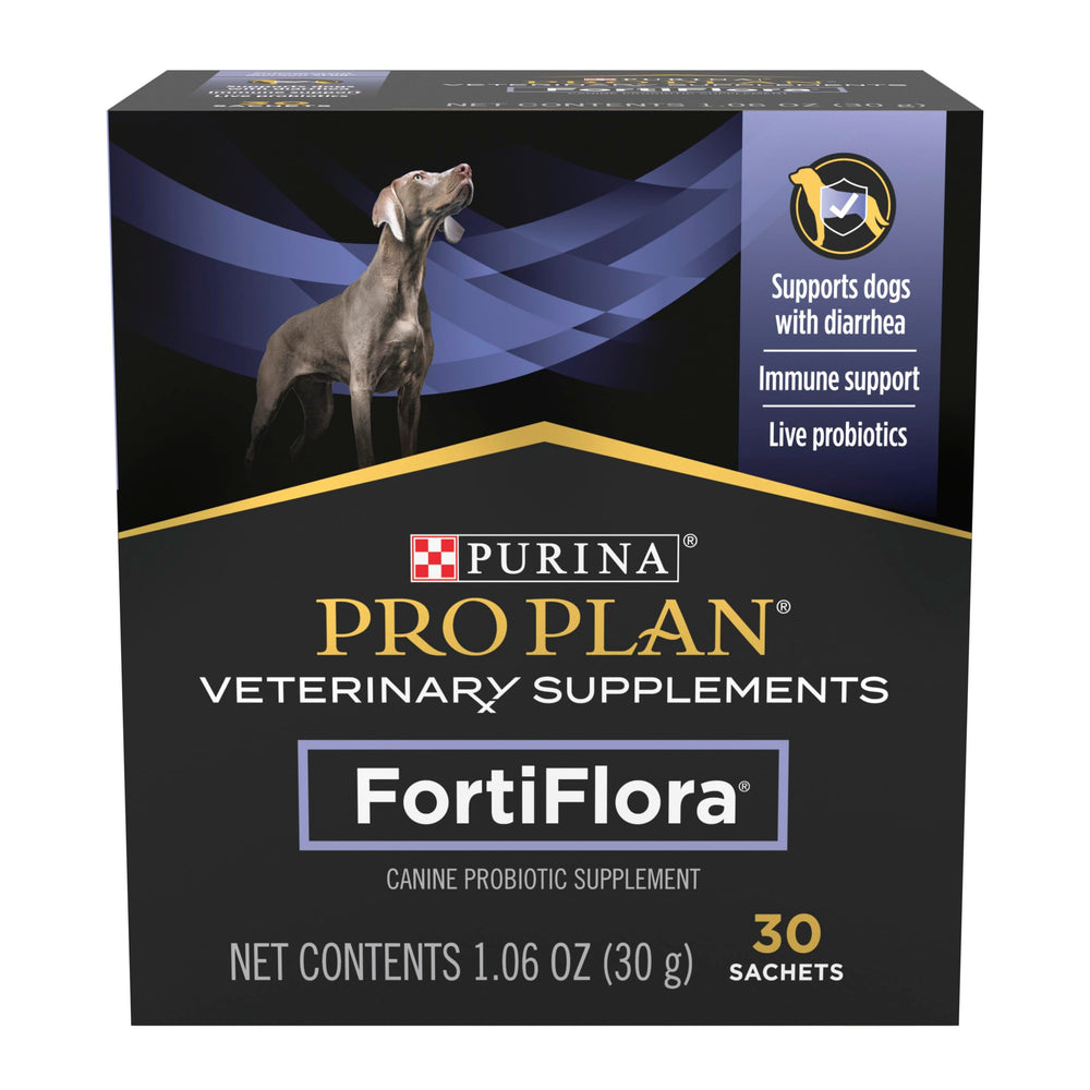 FortiFlora pour chien, poudre probiotiques prête à mélanger avec la nourriture.