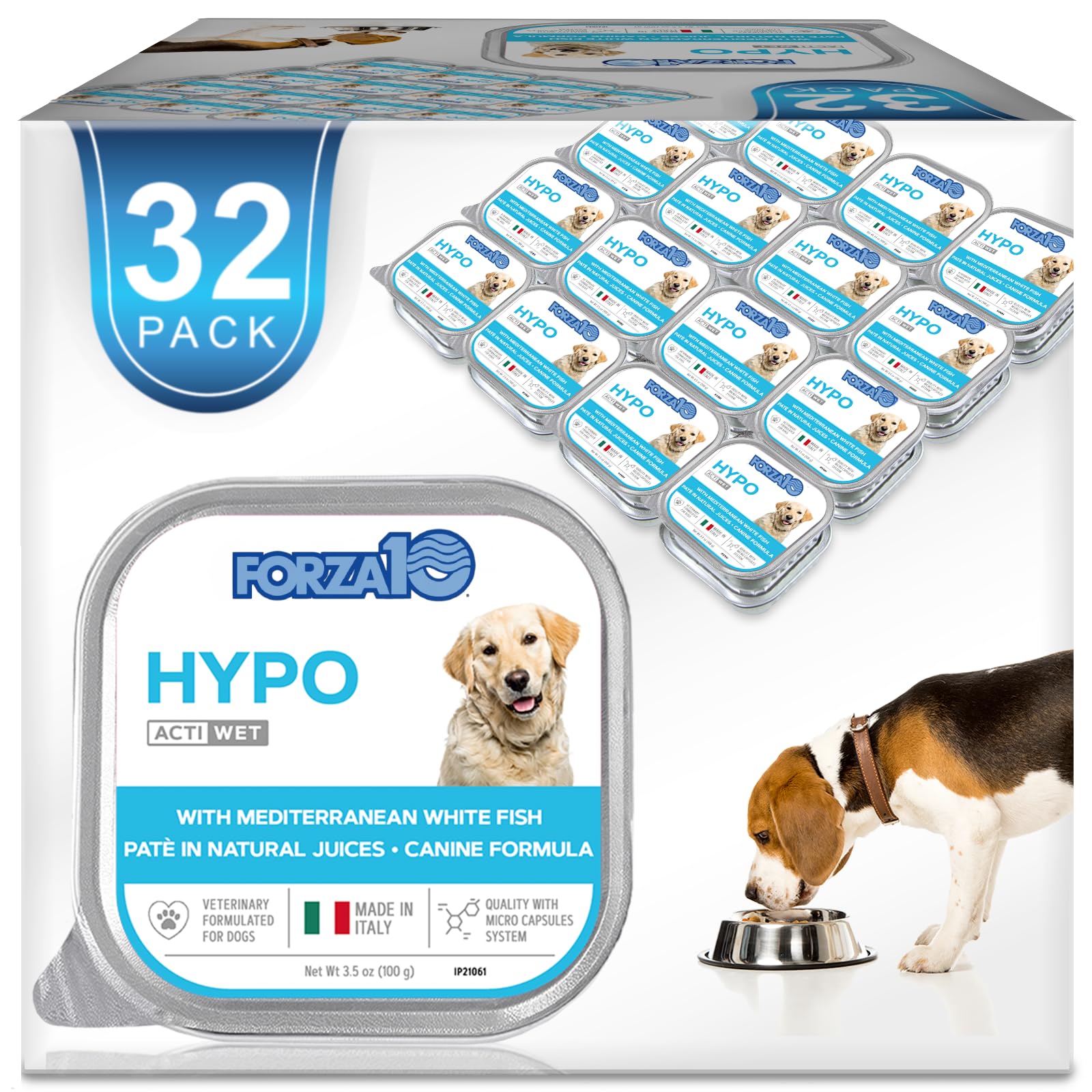 Forza10 alimentation humide poisson — emballage clair, pack pratique 32 boîtes.