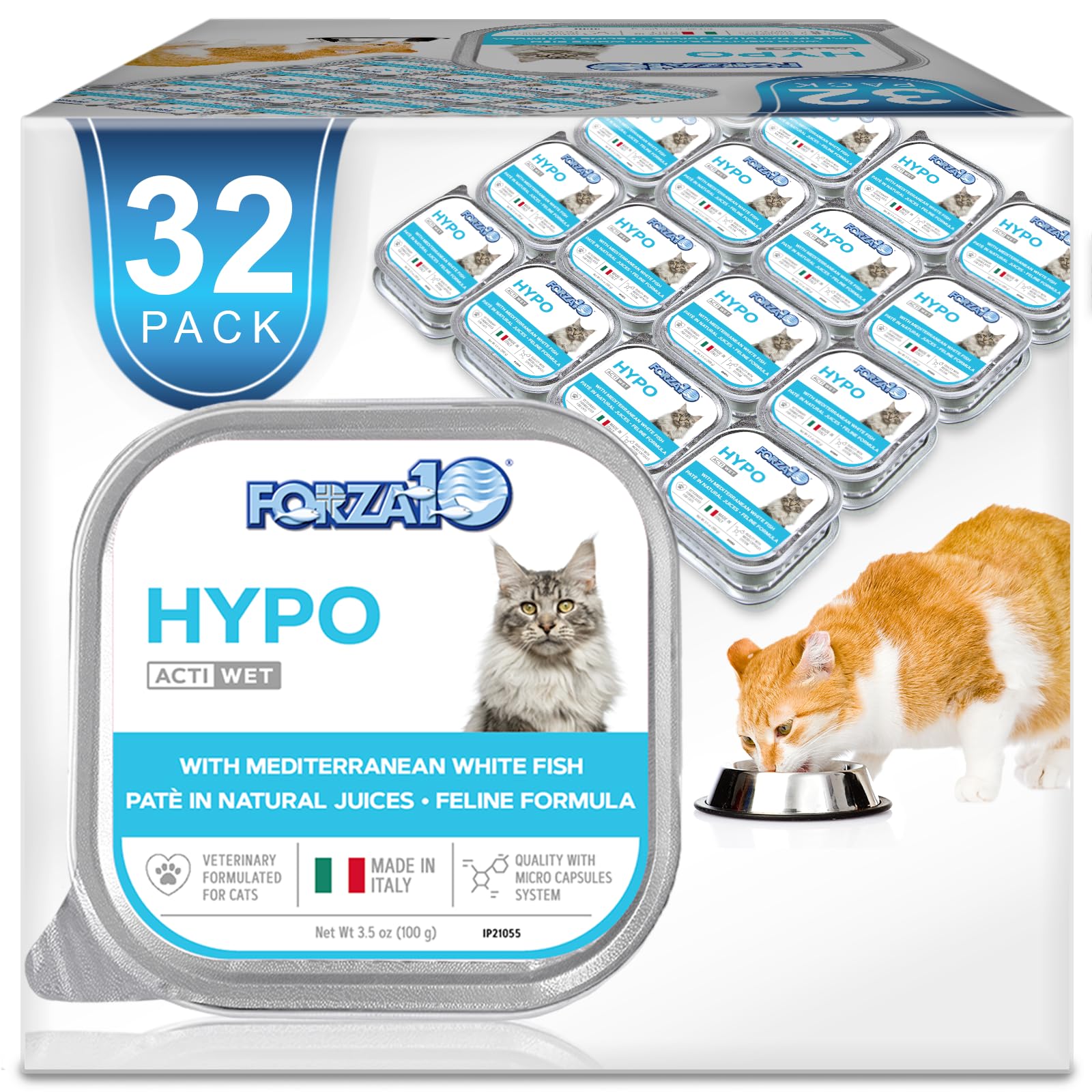 Forza10 - boîtes humides au saumon de 3,5 oz, pack de 32 pour chat adulte.