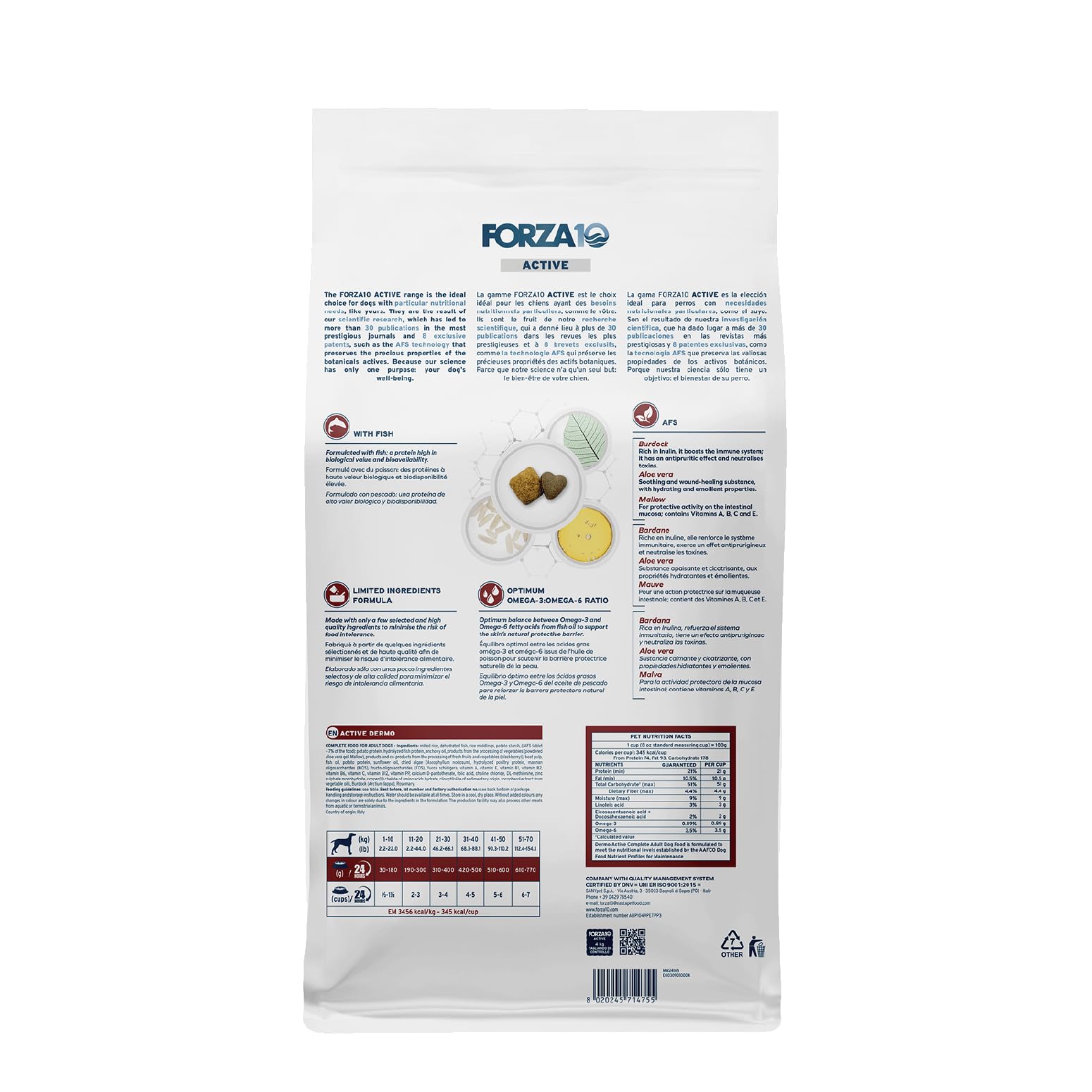 Forza10 Dermo Sec croquettes poisson, 8,8 livres, soutien peau et pelage