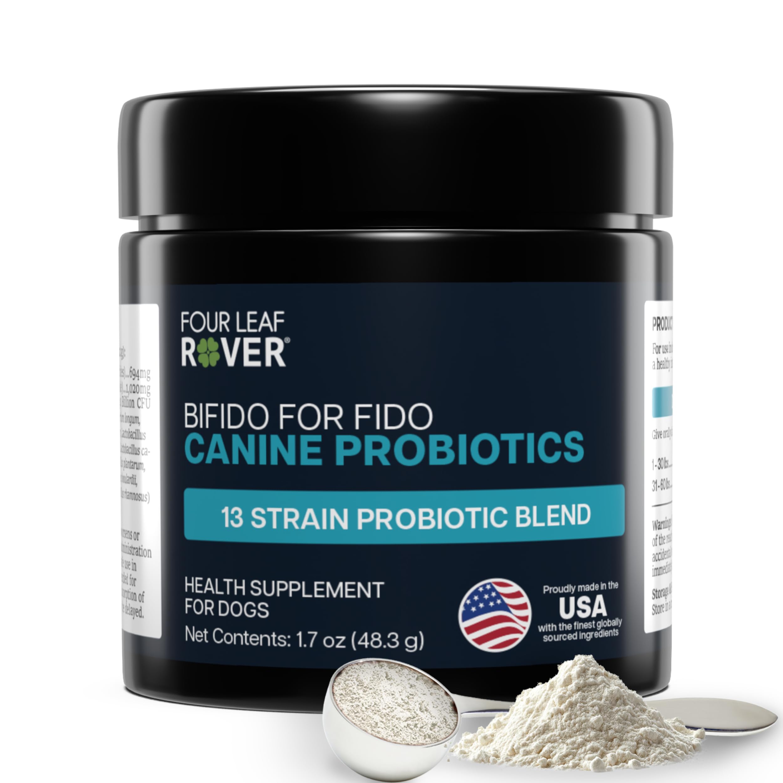 Bouteille Four Leaf Rover Bifido pour chien – soutien digestif et flore intestinale équilibrée.