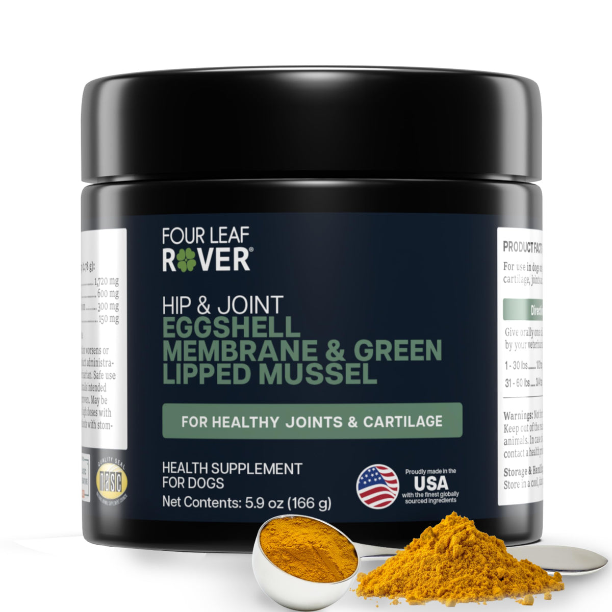 Four Leaf Rover palourdes vertes en bouteille, soutien des hanches pour chiens.