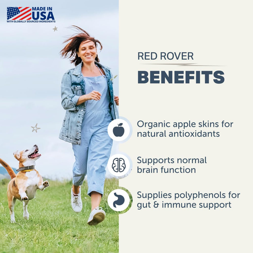 Four Leaf Rover Red Rover – ingrédients fruits biologiques pour fibre et antioxydants.