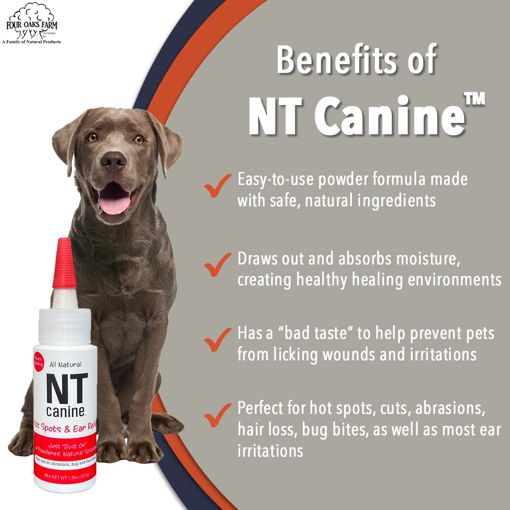 NT Canine Poudre Seche – soin des irritations d'oreilles pour chien confortable.