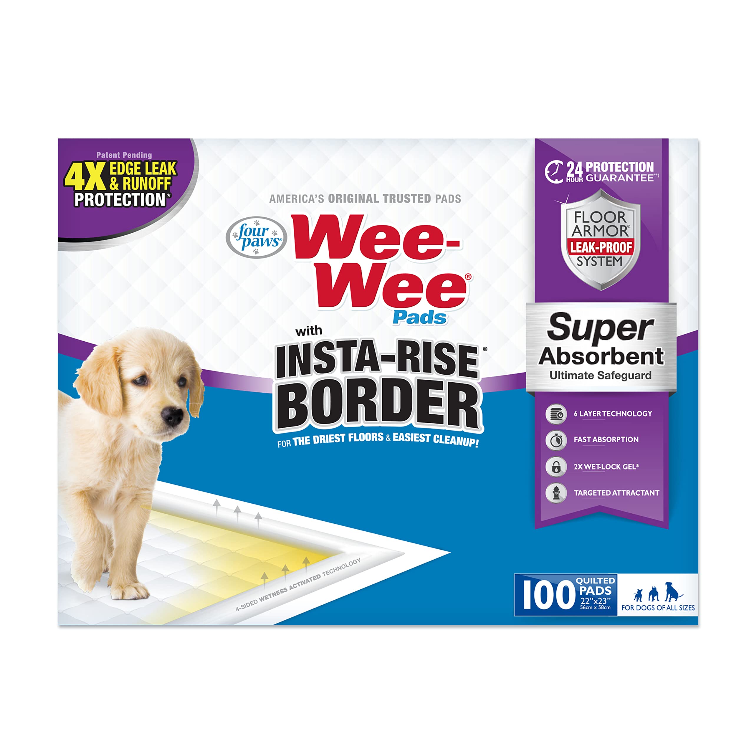 Four Paws Wee-Wee bordure relevée protège contre les fuites et ruissellements.