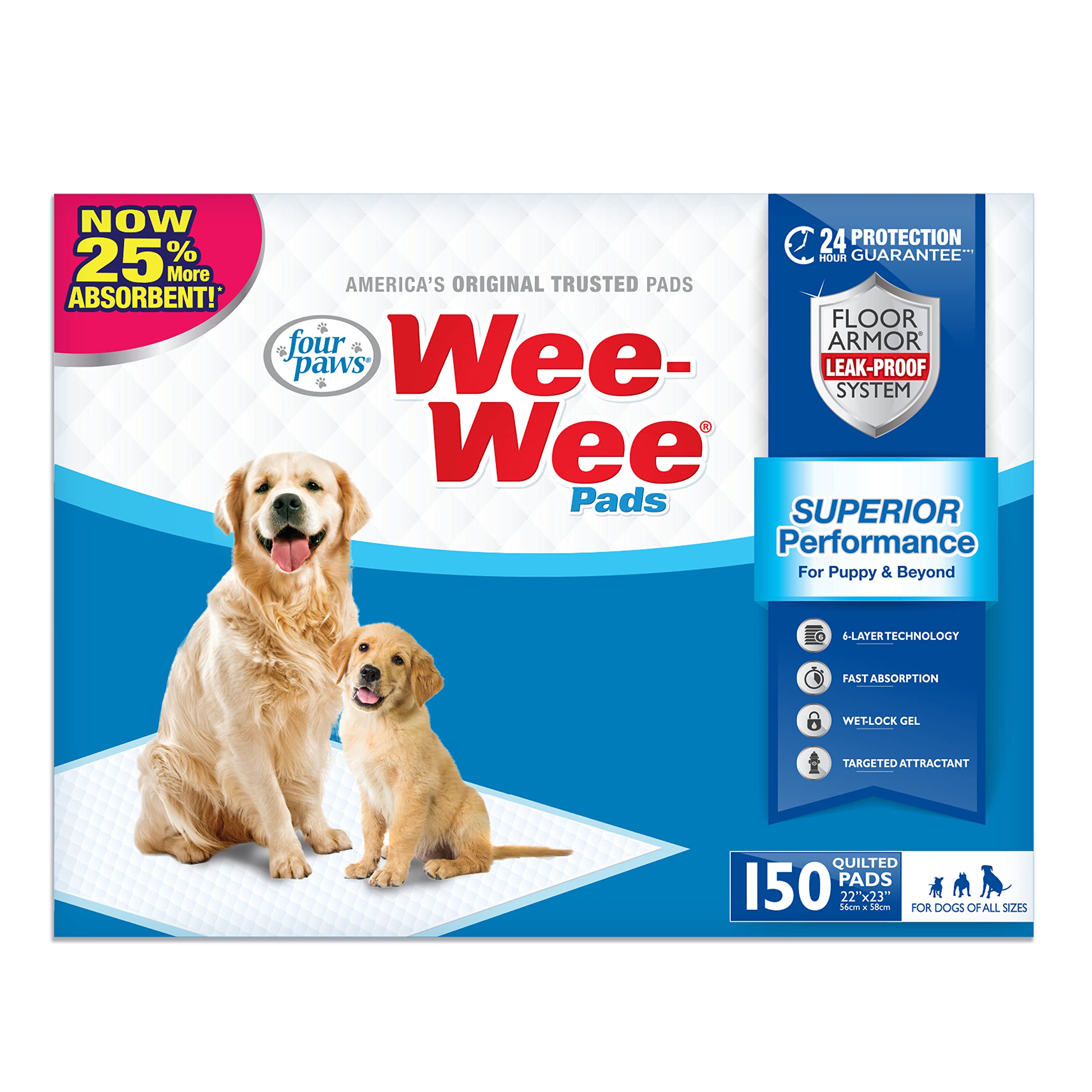 Four Paws Wee-Wee offre une absorption améliorée pour chiens et chiots.