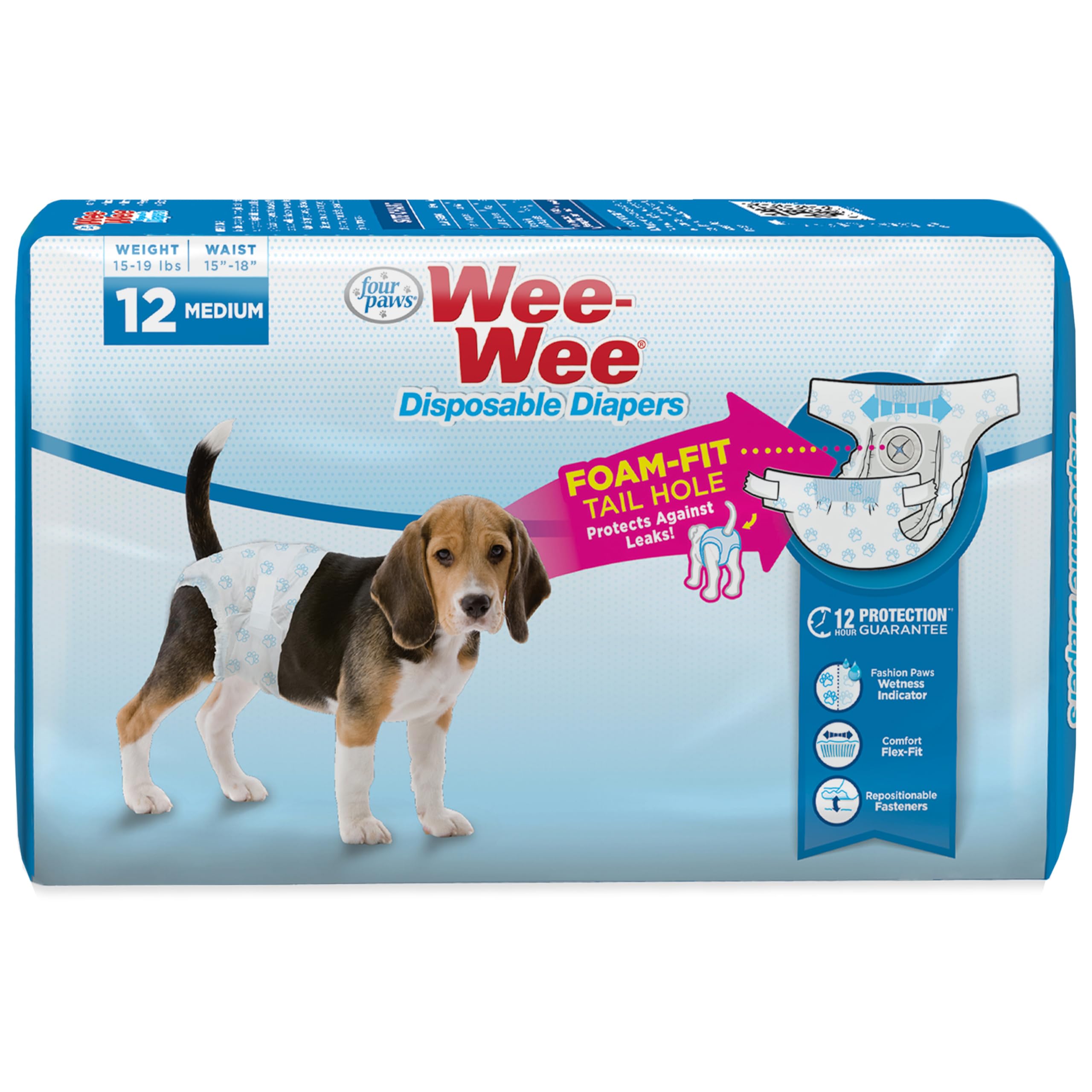 Four Paws Wee-Wee: couches jetables pour chien taille moyenne offrant absorption fiable.