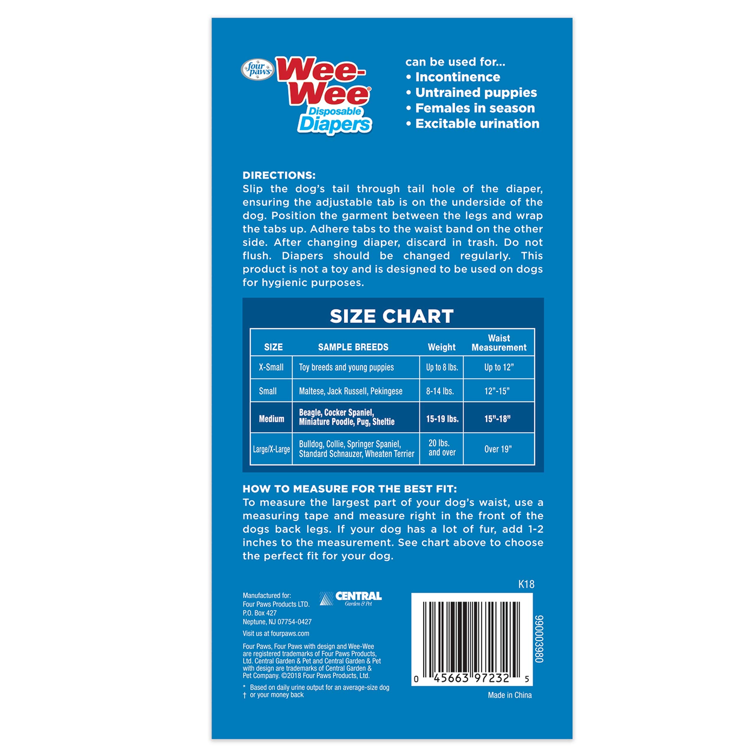 Four Paws Wee-Wee: taille moyenne avec ajustement pour chien actif.