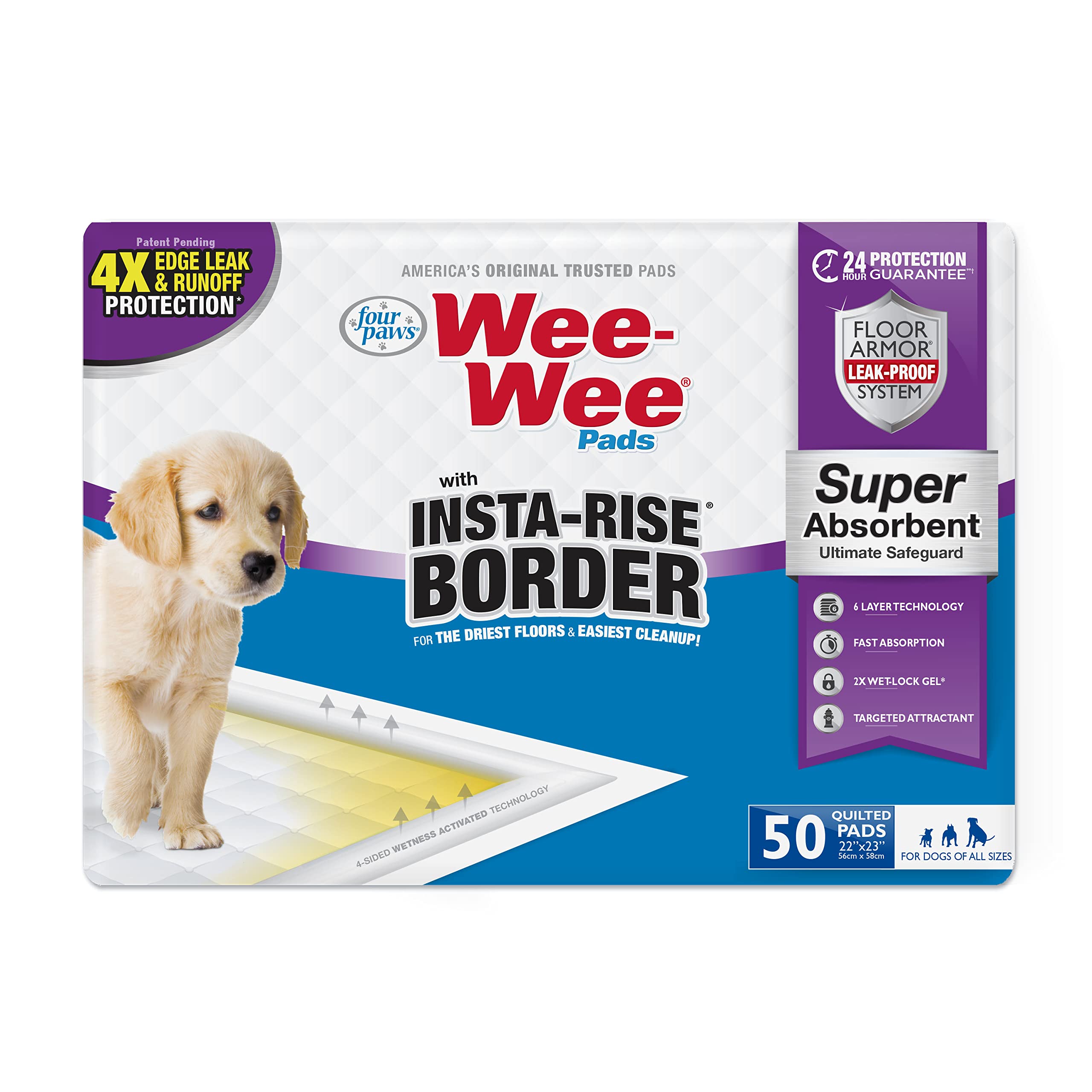 Tapis absorbant Four Paws Wee-Wee avec bordure relevable prévient les fuites