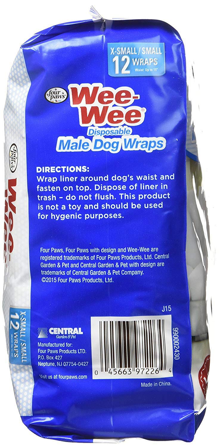Usage quotidien des wraps Wee-Wee Four Paws pour chien mâle, ajustement flexible.