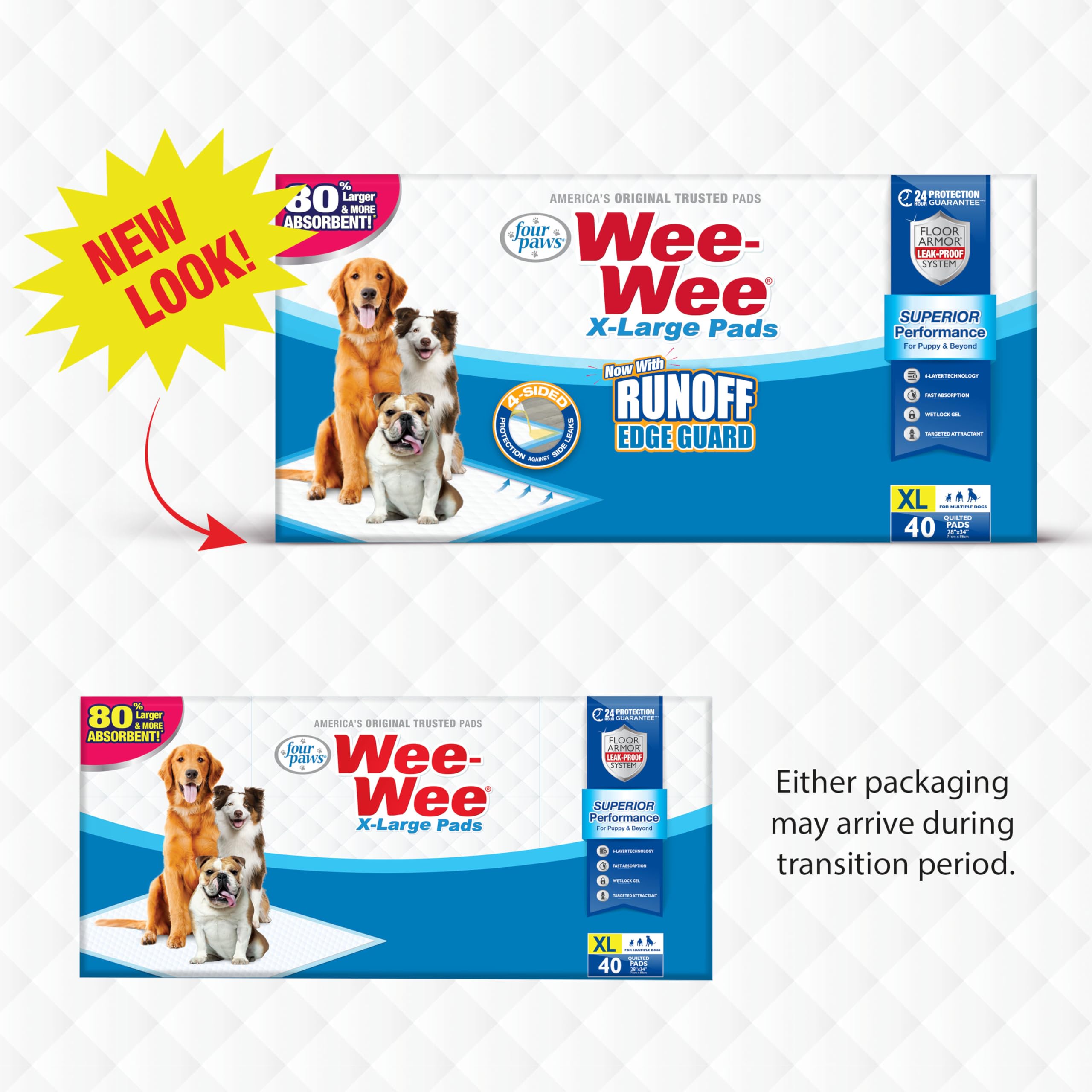 Four Paws Wee-Wee XL offre une absorption supérieure pour grands chiens.