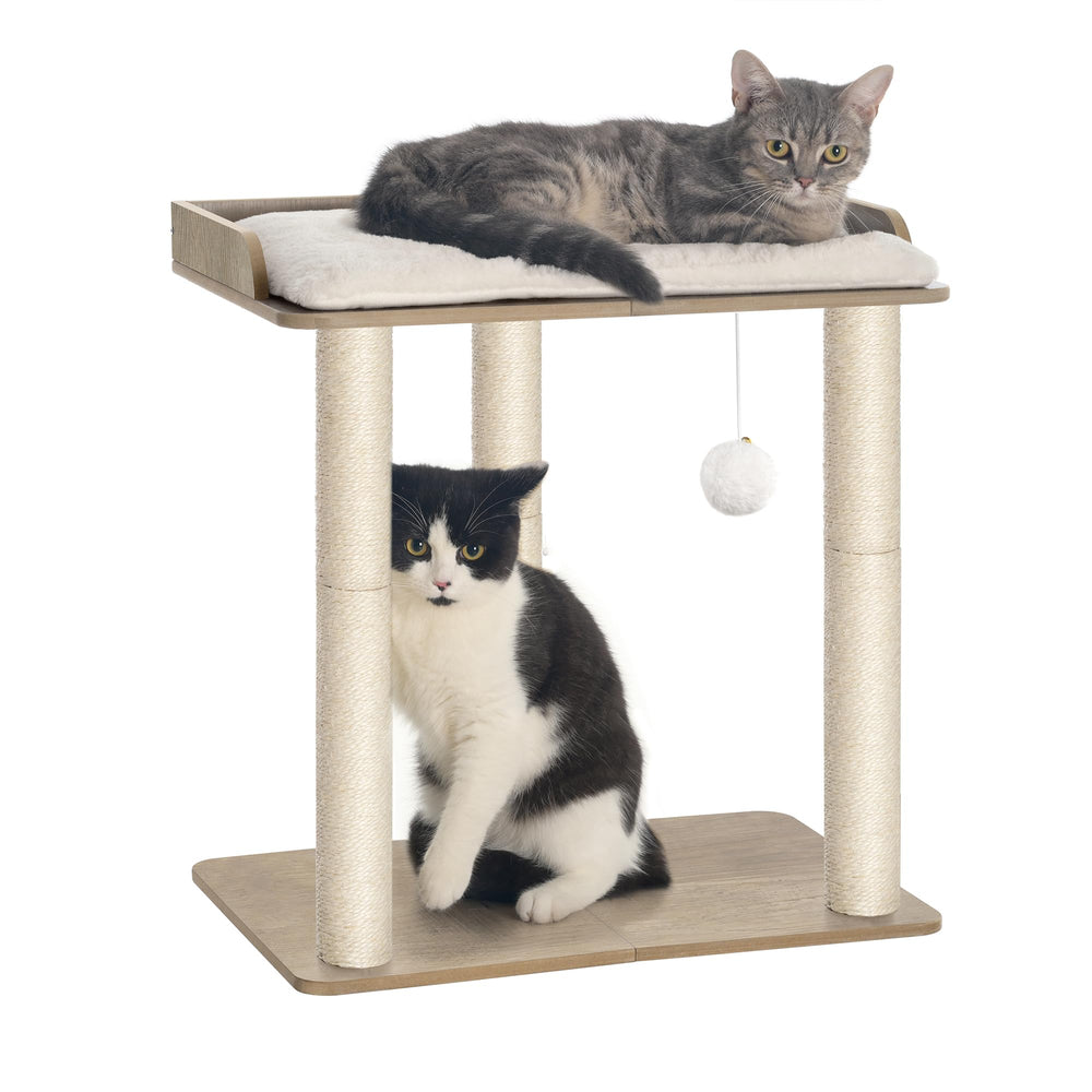 FourFurPets arbre chat greige, plateforme spacieuse pour repos confortable.