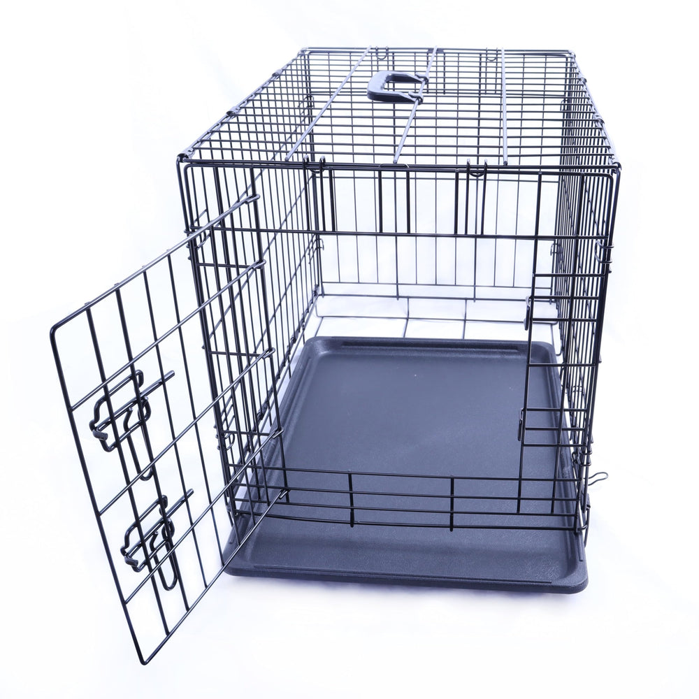 FOURPAW cage chien métal pliable, plateau plastique amovible pour nettoyage rapide.