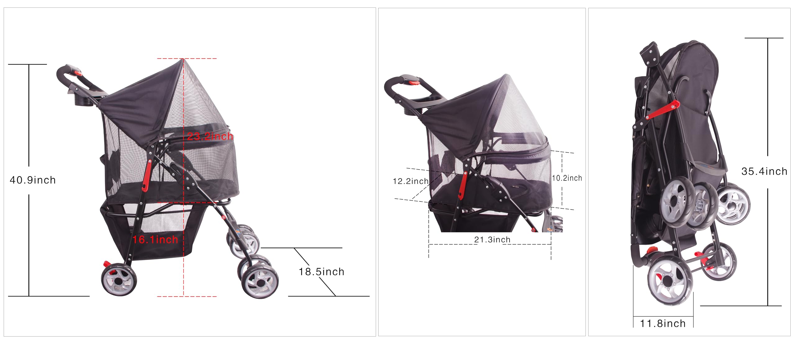 Poussette FOURPAW Roues rotatives 360 pour une conduite facile et fluide.