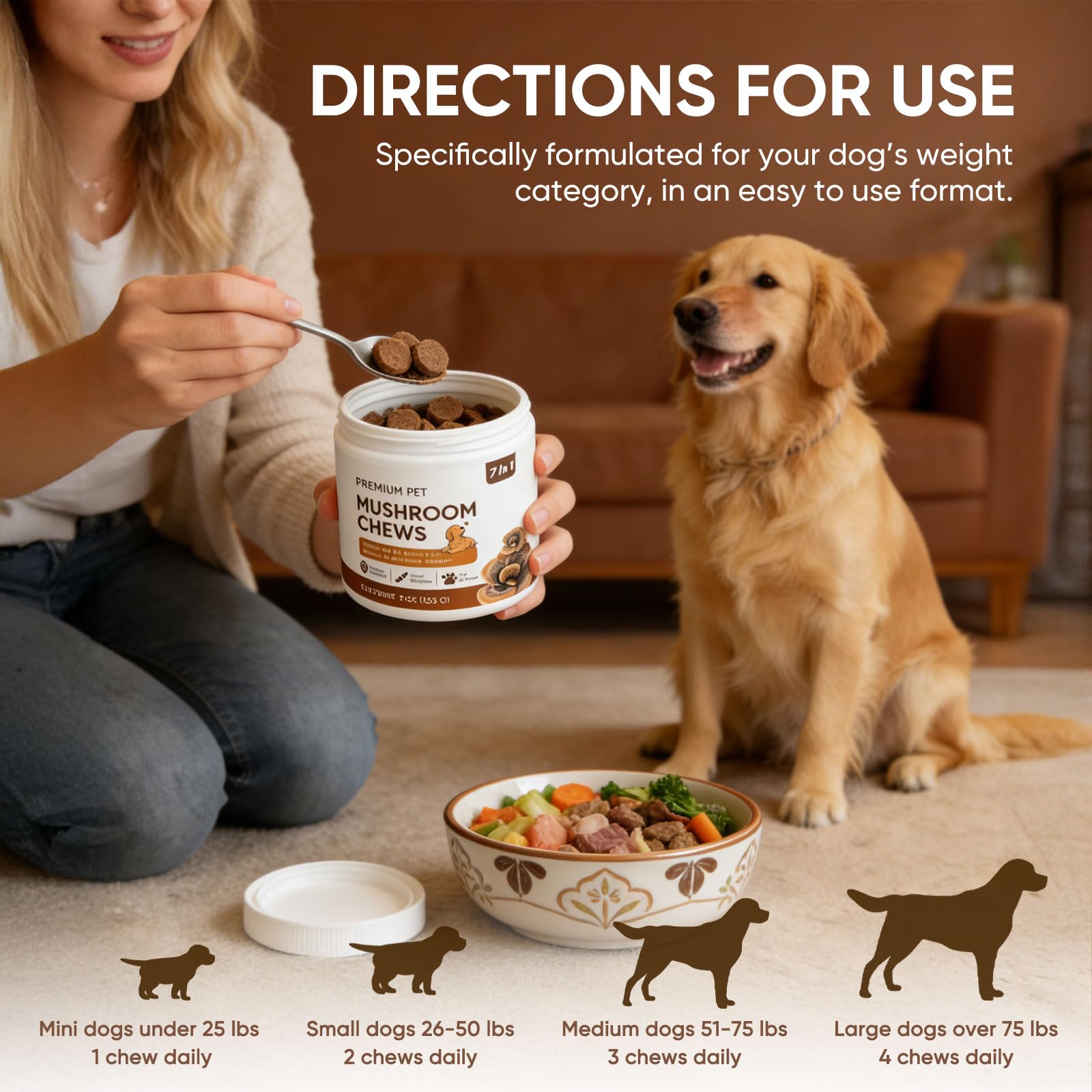 Étiquetage produit FQMUEV pour chien, présentation claire et informations essentielles.